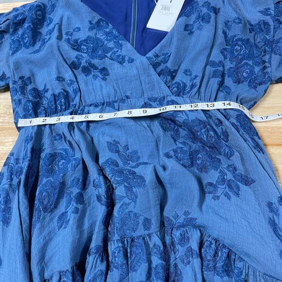 Ted Baker NWT Zilda Puff Sleeve Midi Fixed Wrap Front Dress Size 2 (US 6) Blue - Picture 9 of 15